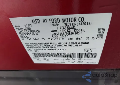 2017 Ford Explorer Xlt из США, поврежденный, VIN 1FM5K8D80HGC22244